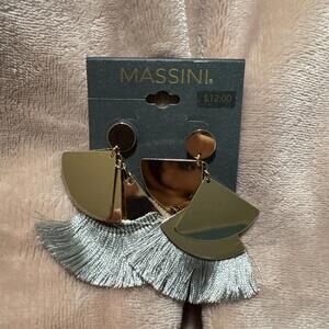 Massini Gold Tone Gray Tassels Hanging Dangle Earrings Jewelry NEW J12
